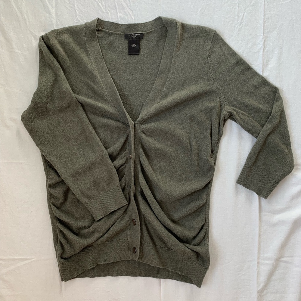 Olive Green Ruched V-neck Cardigan